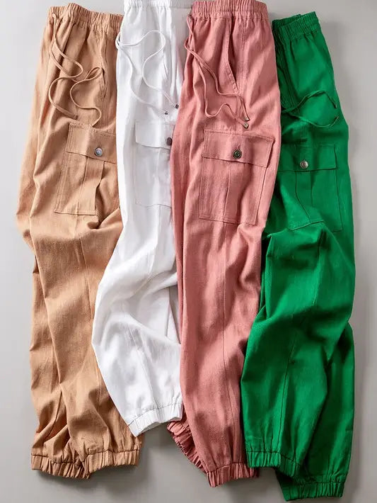 Linen Drawstring Cargo Jogger