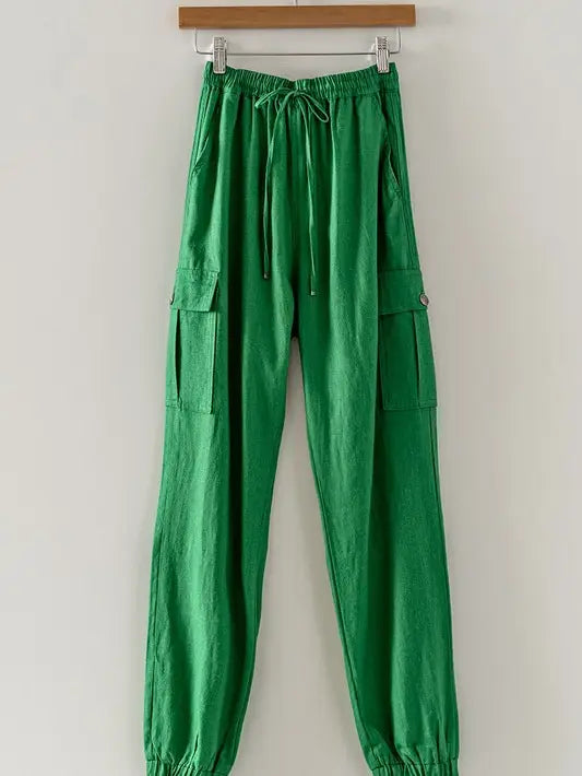 Linen Drawstring Cargo Jogger